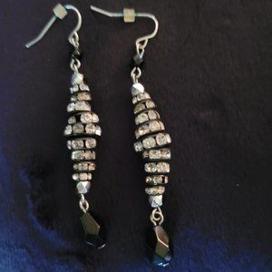 Silver Earrings with Black and Clear Stones